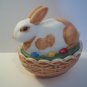 Mosser Glass NATURAL HP BROWN & WHITE EASTER BUNNY RABBIT Box Basket Candy Dish!