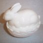 Mosser Glass Milk White Easter Bunny Rabbit On Nest Basket Candy Dish Box