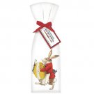 Set of Two Bunny Rabbit In Red Coat with Vintage Easter Egg Flour Sack Towel