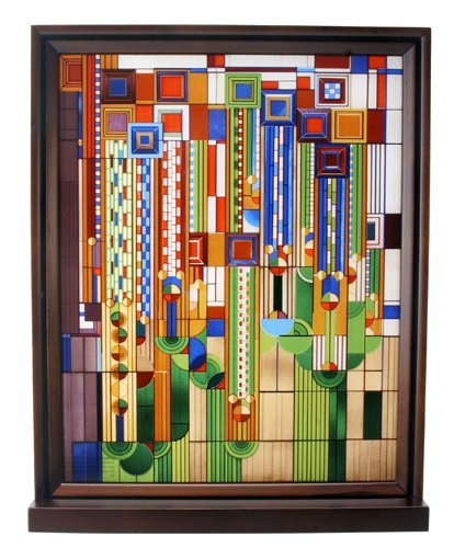 FRANK LLOYD WRIGHT SAGUARO FORMS CACTUS FLOWERS STAINED ART GLASS PANEL ...