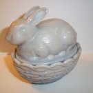 Mosser Glass Grey Tan Marble Swirl Easter Bunny Rabbit on Nest Basket Candy Dish Box