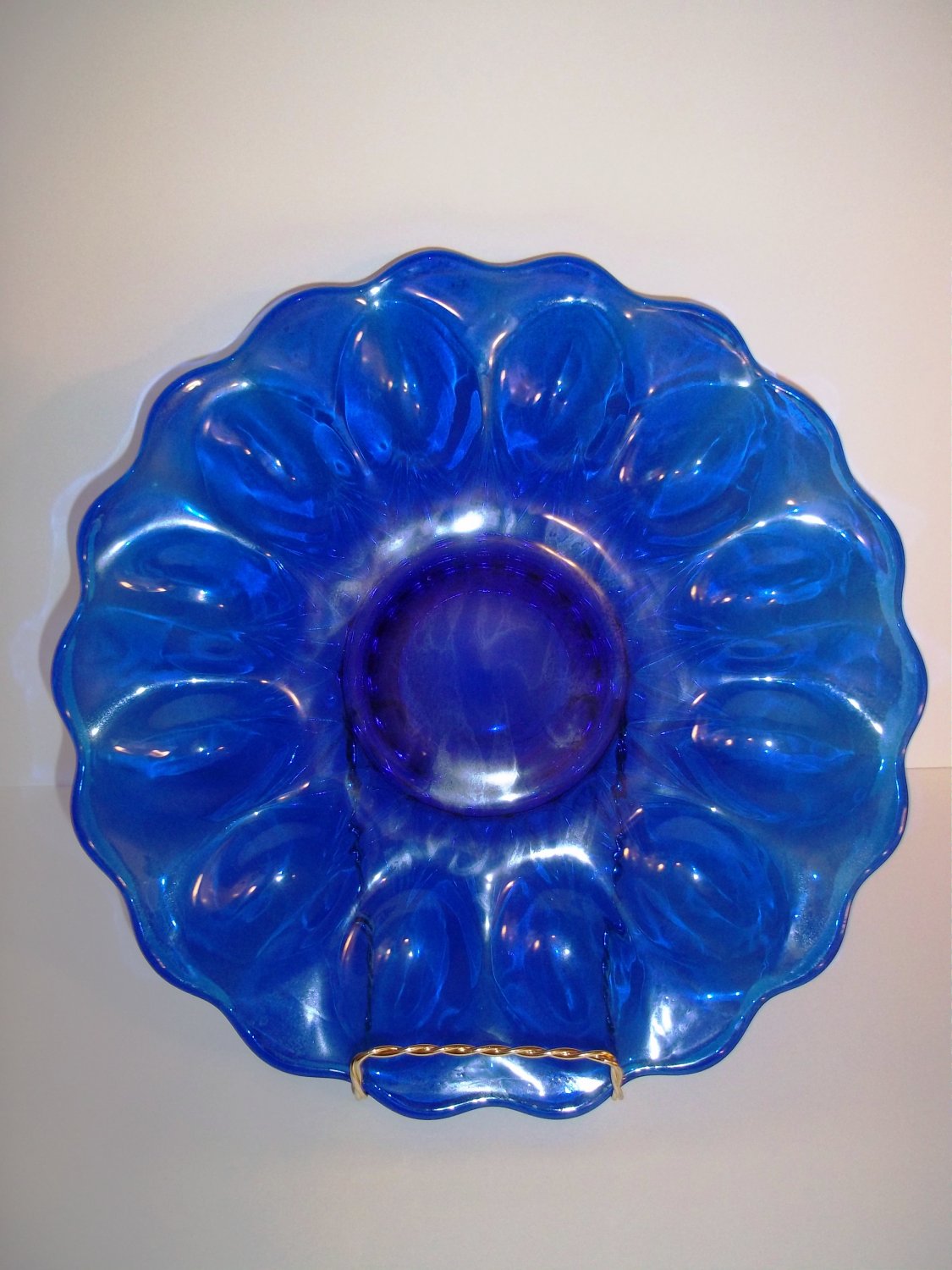 Mosser Glass COBALT BLUE DEVILED EGG PLATE Easter Hors D'oeuvres Made