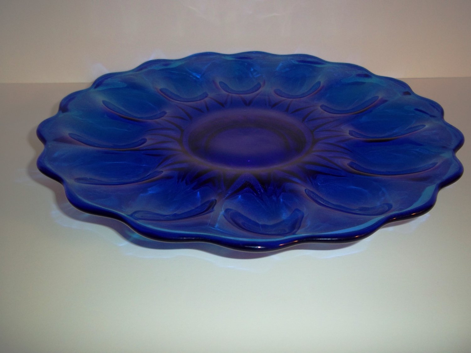 Mosser Glass COBALT BLUE DEVILED EGG PLATE Easter Hors D'oeuvres Made