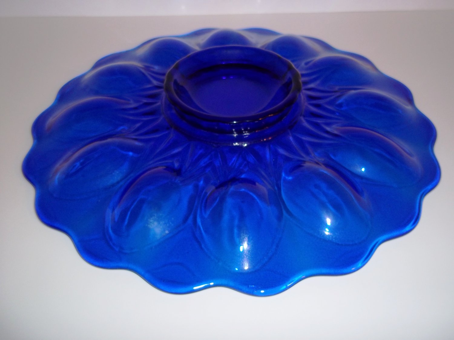 Mosser Glass COBALT BLUE DEVILED EGG PLATE Easter Hors D'oeuvres Made