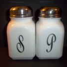 Mosser Glass Milk White Retro Vintage Style Monogrammed Salt & Pepper Shakers Set