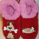 Snoozies Splitz Design Red Pink Puppy Dog Bone Animal Slippers Womes Size S 5-6