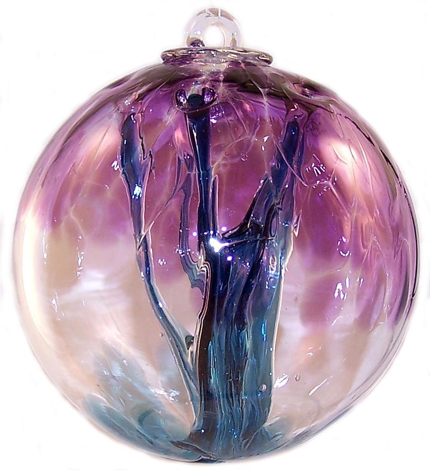6" European Art Glass Spirit Tree "AQUA VIOLETA" Witch Ball Friendship Kugel