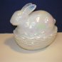 Mosser Glass Milk White Carnival Easter Bunny Rabbit Nest Basket Box Candy Dish
