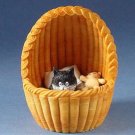 Cozy Nest Kitten In Basket with Teddy Bear Statue Sculpture Cat Albert Dubout France