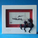 Threesome Three Cats Looking Out Window Ledge Picture Frame White by Dubout