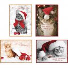 Holiday Cats Boxed 4" x 6" Christmas Cards (20) Glitter & Foil Embellished with Envelopes