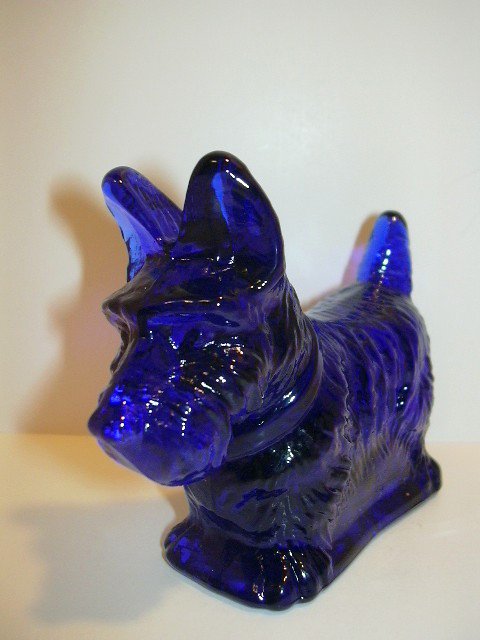 Mosser Glass Cobalt Blue Scottie Scotty Westie Terrier Dog Figurine ...