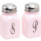 Mosser Glass Pink Milk Retro Vintage Style Monogrammed Salt & Pepper Shakers Set
