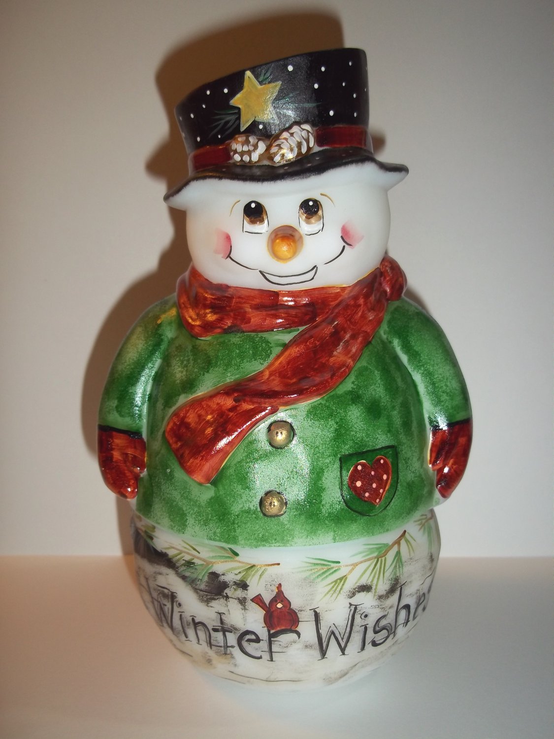 Fenton Glass Winter Wishes Red Cardinal Snowman Fairy Light Lamp Ltd Ed ...