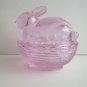 Mosser Glass Passion Pink Easter Bunny Rabbit On Nest Basket Candy Dish Box