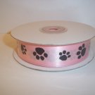Pink Satin Fabric Pawprint Crafting Gift RIbbon 7/8" x 25 Yards New In Package