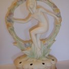 Pottery Nude Nymph In Circle Garland Art Deco Nouveau Flower Frog Germany