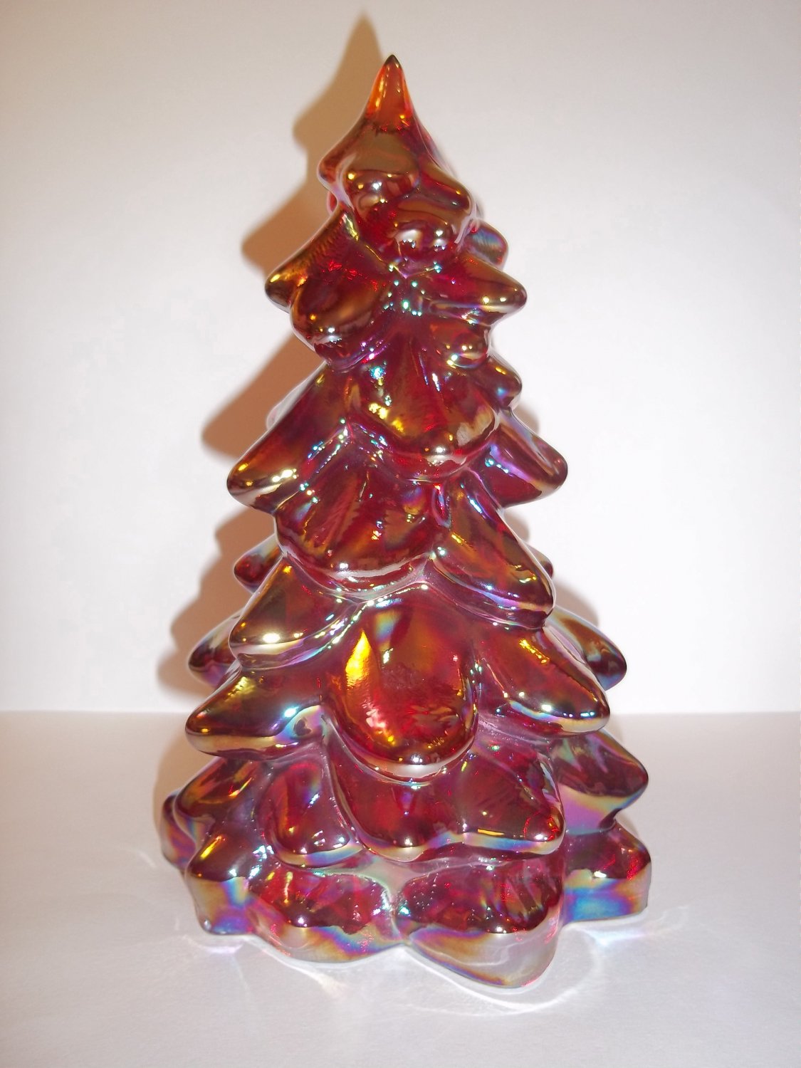 Mosser Glass RUBY RED CARNIVAL 8" CHRISTMAS TREE Figurine HOLIDAY Made In USA!