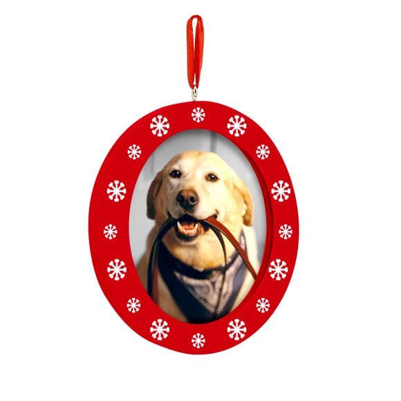 "Seasons Grrreetings" Pet Cat Dog Double Sided Photo & Ink Paw Print Christmas Holiday Ornament