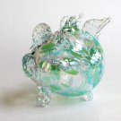 European Art Glass "Bubbles" Lime Green Blue Flying Pig Ornament Witch Ball Kugel