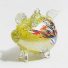 European Art Glass "Wynot" Yellow Multi Flying Pig Ornament Witch Ball Kugel