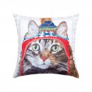 Winter Hat Cat Indoor/Outdoor Printed Christmas Holiday Decorative Pillow 18"