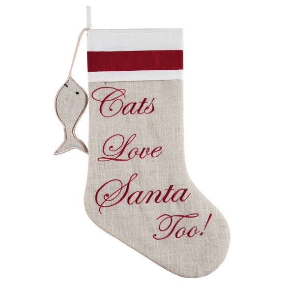 Large 18" Embroidered "Cats Love Santa Too!" Christmas Holiday Cat Pet Stocking