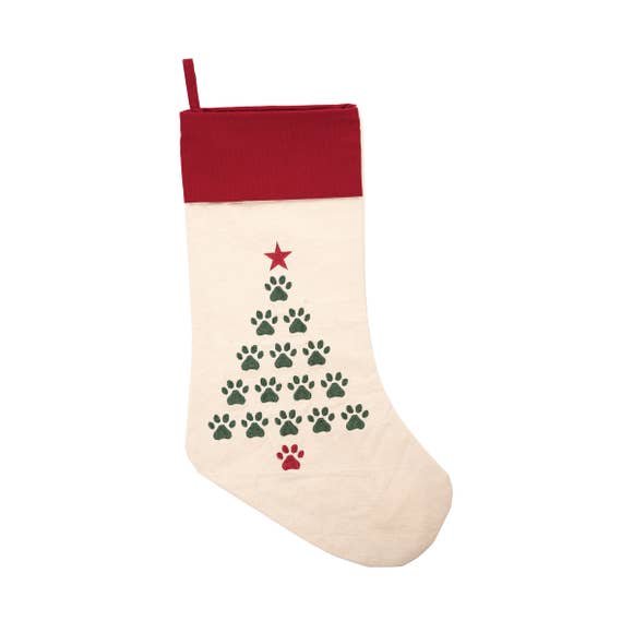 Large 18" Embroidered Christmas Tree Paws Holiday Cat Dog Pet Stocking