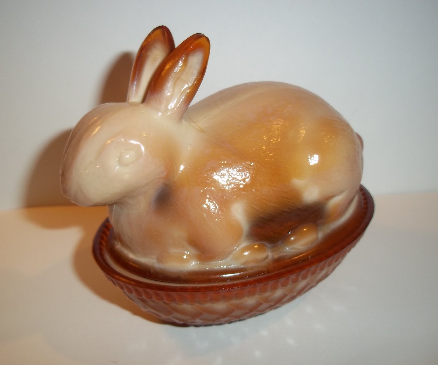 Fenton Glass Chocolate Slag Easter Bunny Rabbit Box Nest Candy Dish 100th Year