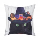 Halloween Black Cat In A Witch Hat Indoor Outdoor Decorative Pillow 18" x 18"