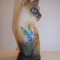 Fenton Glass Stylized Siamese Cat Blue Iris & Butterfly Ltd Ed K Barley #4/20