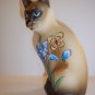 Fenton Glass Stylized Siamese Cat Blue Iris & Butterfly Ltd Ed K Barley #4/20