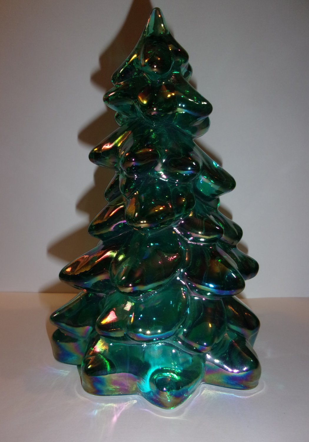 Mosser Glass TEAL CARNIVAL 8" CHRISTMAS TREE Figurine HOLIDAY Made In USA!