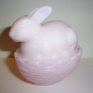 Mosser Glass Opaque Pink Easter Bunny Rabbit on Basket Nest Candy Dish Box