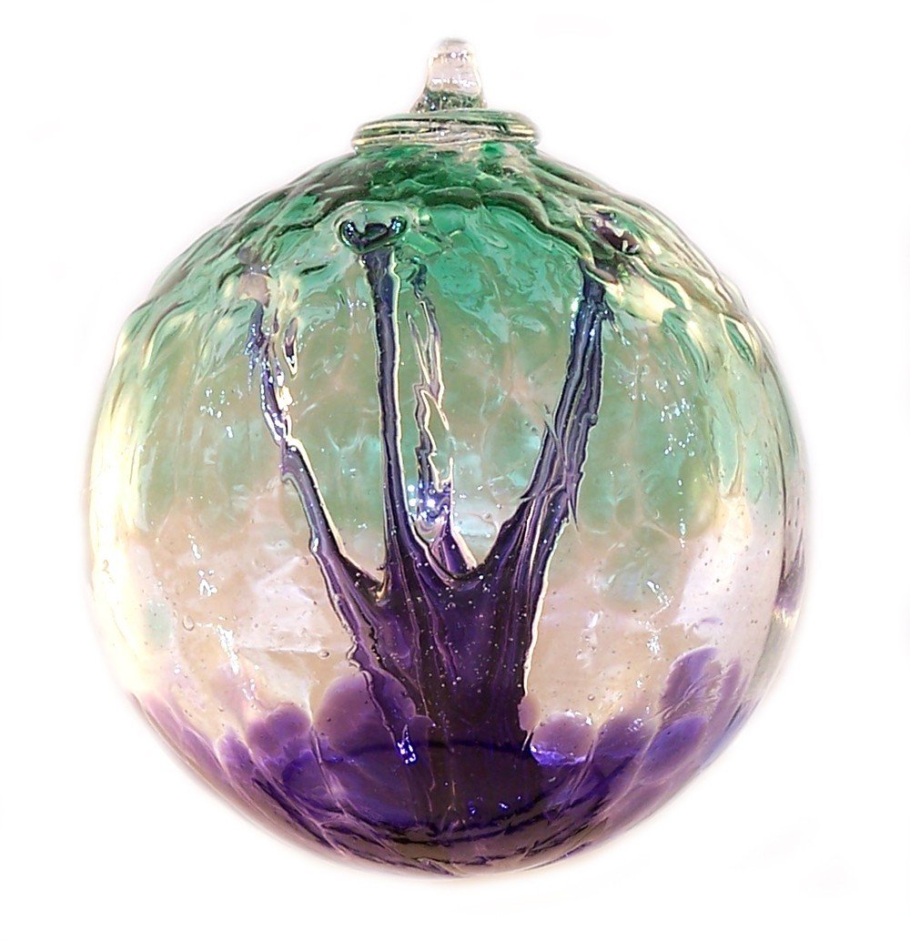 6" European Art Glass SpiritTree Embossed Leaf "MULBERRY" Witch Ball Kugel