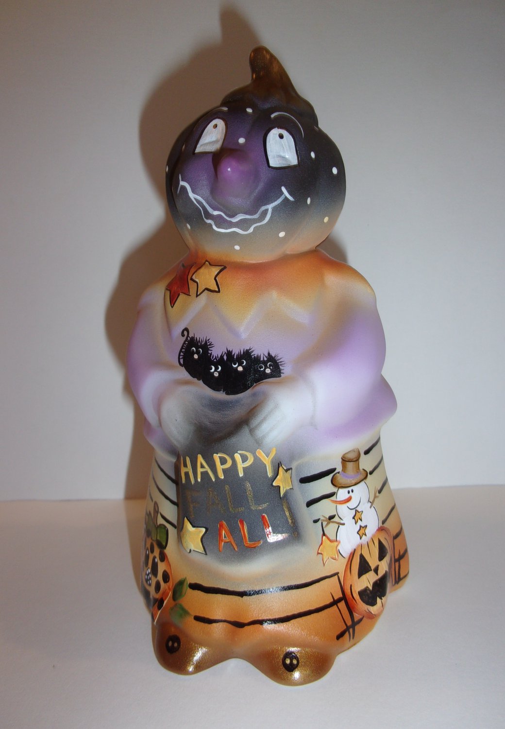 Fenton Glass Happy Fall All Halloween Pumpkinhead Figurine w Cat LE ...