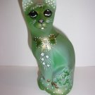 Fenton Glass Green Opal Good Luck Shamrock Stylized Cat Ltd Ed K Barley #8/26