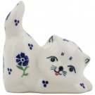 Polish Pottery Blue Posy Pouncing Cat Kitten Figurine Bolesawiec Stoneware