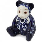 Polish Pottery Cobalt Blue Floral Dot Sitting Bear Figurine Bolesawiec Stoneware