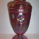Fenton Glass Red Carnival "Dancing Ladies" Covered Urn Compote Candy Box Vase