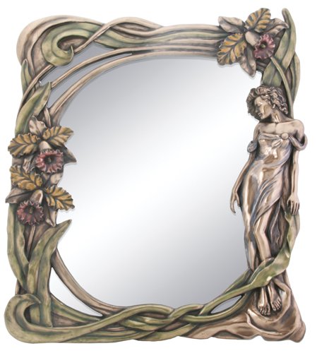 Nude & Orchid Florals Art Nouveau Style Wall Dresser Mirror HP Bronze Finish