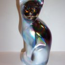 Fenton Glass Amethyst Purple & White Slag Carnival Iridized Stylized Cat Figurine