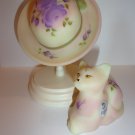 Fenton Glass Burmese Perky Cat Kitten & Hat Set  Ltd Ed e-Group '09 HP Purple Roses