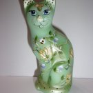 Fenton Glass Jadeite Green Bees & Blossoms Stylized Cat Figurine Ltd Ed #4/39 Barley