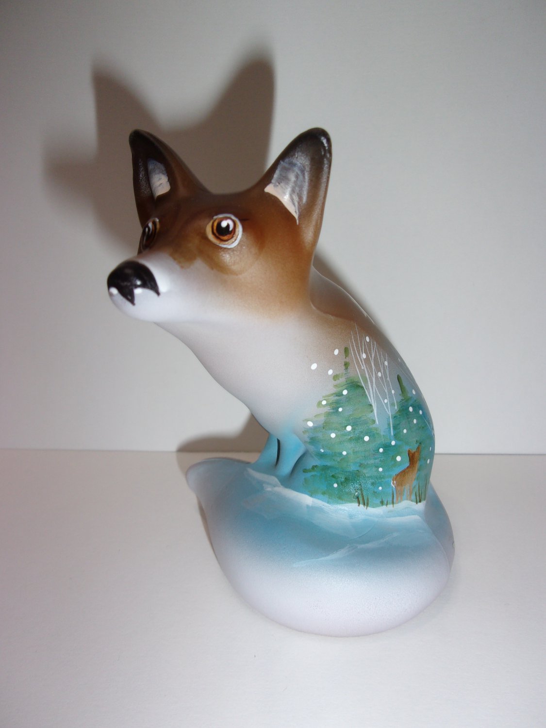 Fenton Glass Autumn Leaf Winter Deer Fox Figurine Ltd Ed GSE by Kim Barley #3/7