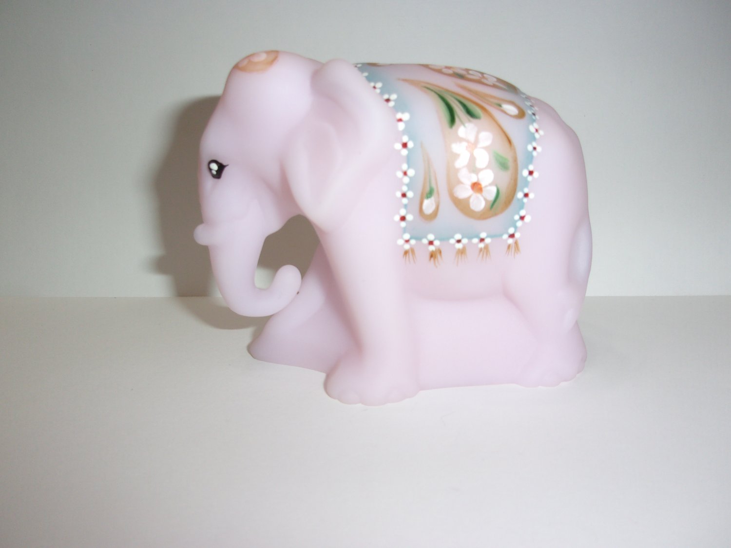 Fenton Glass Pink Satin Working Worker Elephant Figurine NFGS 30th Anniversary