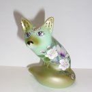 Fenton Glass Jadeite Green Bees & Blooms Fox Figurine Ltd Ed #11/22 Kim Barley