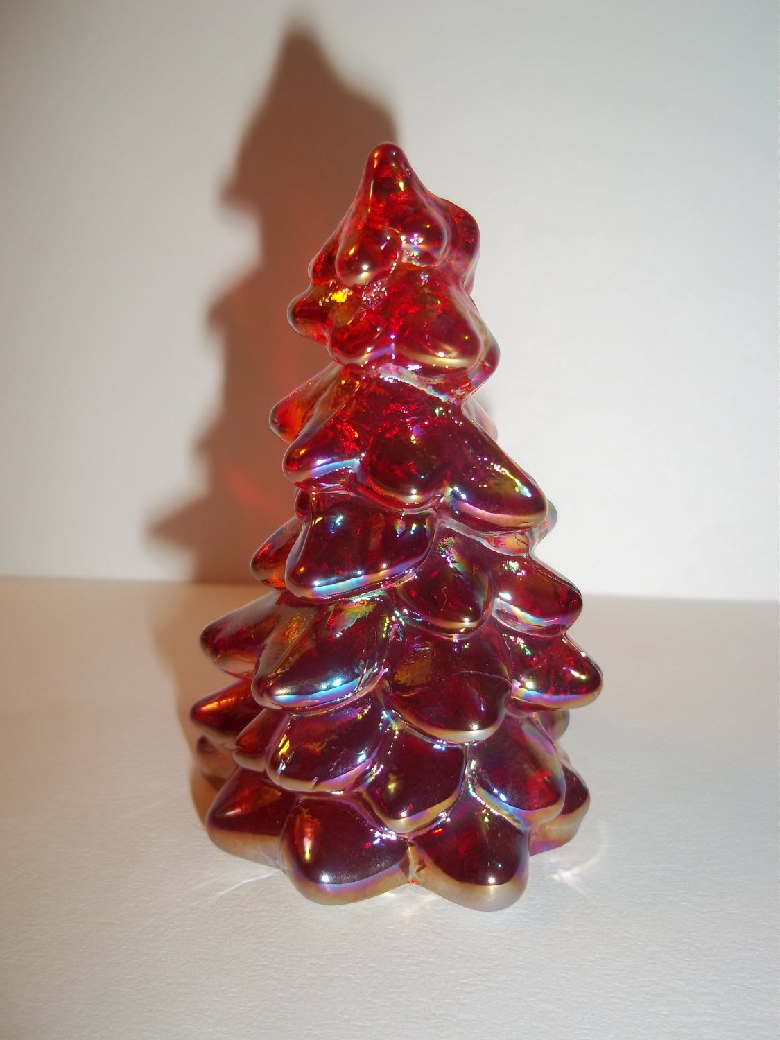 Mosser Glass Ruby Red Carnival 2.75" Mini CHRISTMAS TREE Figurine