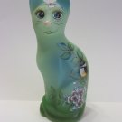 Fenton Glass Jadeite Spring Blossoms Stylized Cat Figurine Ltd Ed #16/33 Barley