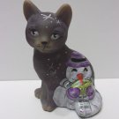 Fenton Glass Purple Hot Cocoa Snowman Sitting Cat Figurine Ltd Ed #15/31 M. Kibbe